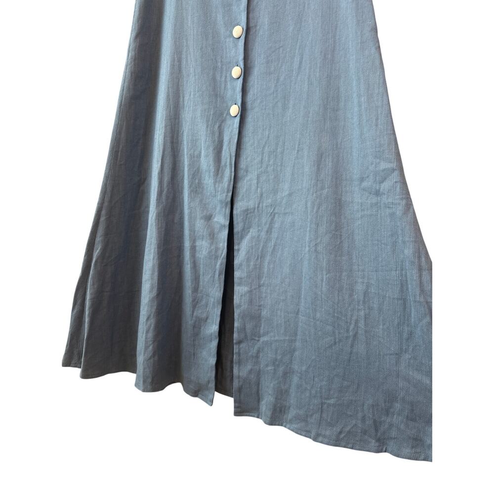 Alexis Jameela Shell Blue Linen Maxi Dress Tie Front Button Size L - Picture 12 of 16